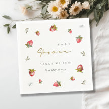 Cute Red Strawberry Leafy Baby Shower Botánico