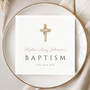 Servilleta De Papel Cute Religioso Cruz Floral Rosa Bautizo
