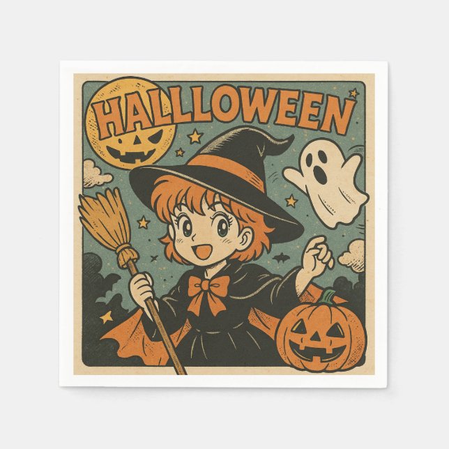 Servilleta De Papel Cute retro Japanese cartoon Halloween (Anverso)