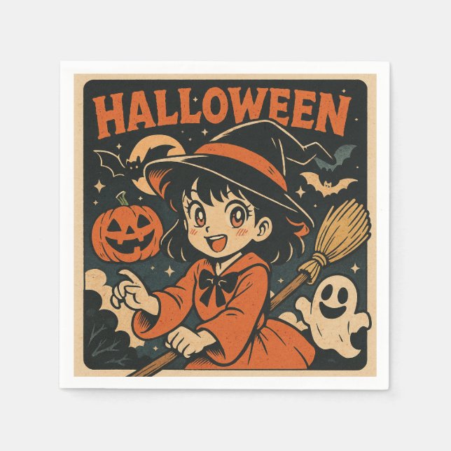 Servilleta De Papel Cute retro Japanese cartoon Halloween (Anverso)