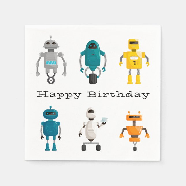 Servilleta De Papel Cute Robots Droids Feliz cumpleaños (Anverso)