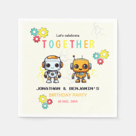 Servilleta De Papel Cute Robots Niños Juntos Cumpleaños Conjunto