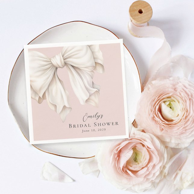 Servilleta De Papel Cute Rosa Blanco Marfil Lazo en Bridal Shower Rosa (Subido por el creador)