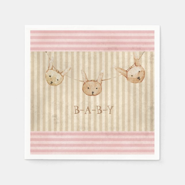 Servilleta De Papel Cute Rosa Bunny Baby Girl Baby Shower (Anverso)