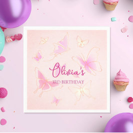Servilleta De Papel Cute Rosa Mariposa Niñas Cumpleaños Partido Napkin