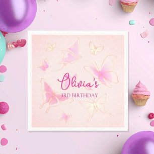 Servilleta De Papel Cute Rosa Mariposa Niñas Cumpleaños Partido Napkin