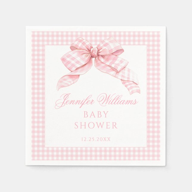 Servilleta De Papel Cute rosado Bow Gingham Baby Shower Paper Napkins (Anverso)