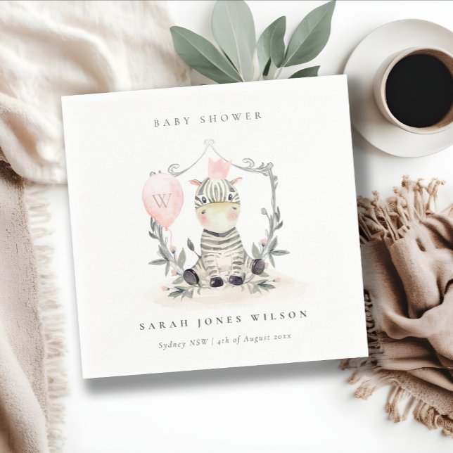 Servilleta De Papel Cute Rubor Baby Zebra Foliage Balloon Baby Shower (Subido por el creador)