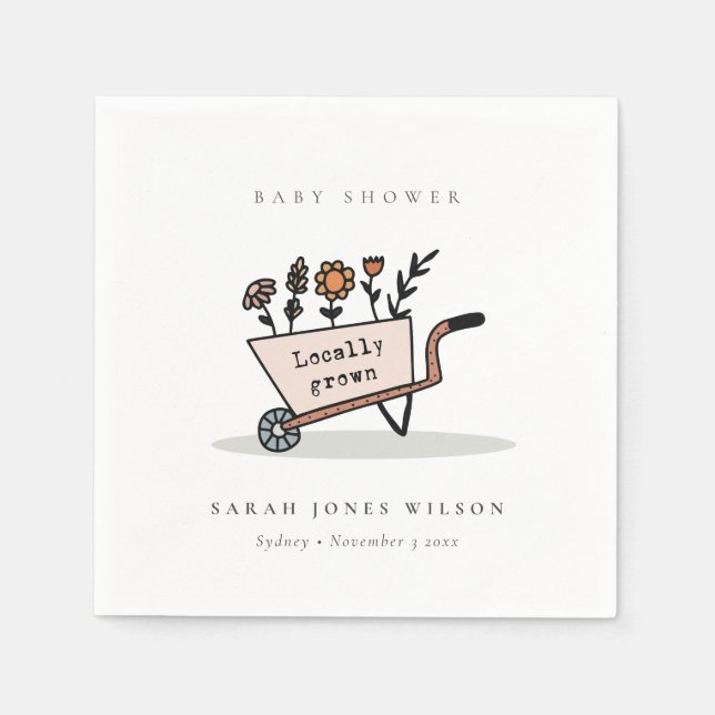 Servilleta De Papel Cute Rubor Floral Cart Baby Shower de crecimiento  (Anverso)