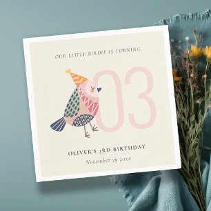 Servilleta De Papel Cute Rubor Pink Boho Birdie Cualquier cumpleaños d