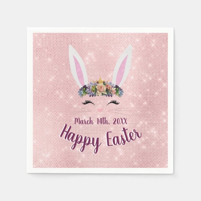 Servilleta De Papel Cute Rubor Pink Happy Easter Bunny (Anverso)