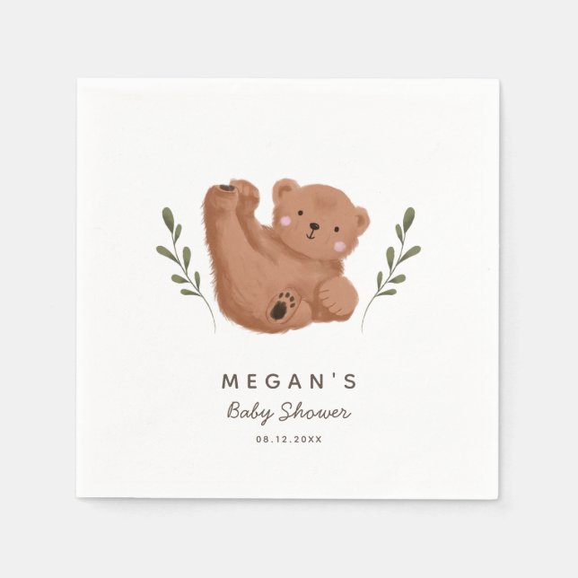 Servilleta De Papel Cute Rustic Bear Baby Shower (Anverso)