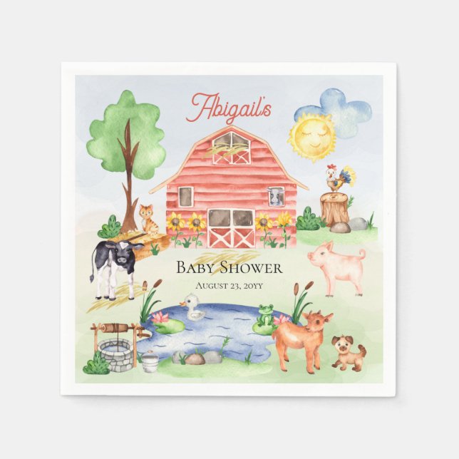 Servilleta De Papel Cute Rustic Farm Animals Barnyard Baby Shower (Anverso)