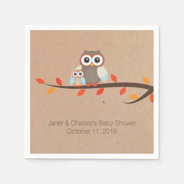 Servilleta De Papel Cute Rústica Lechuzas de papel Baby Shower (Anverso)