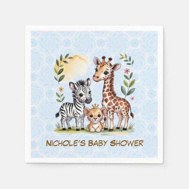 Servilleta De Papel Cute Safari Animal Trio Boy Baby Shower (Anverso)