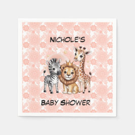 Servilleta De Papel Cute Safari Animals Pink Florals Girl Baby Shower