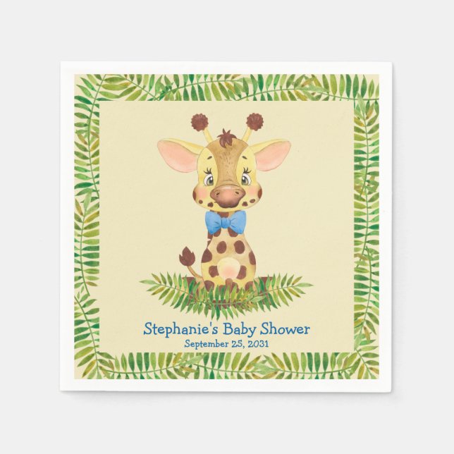 Servilleta De Papel Cute Safari Giraffe Personalizado Niño Baby Shower (Anverso)
