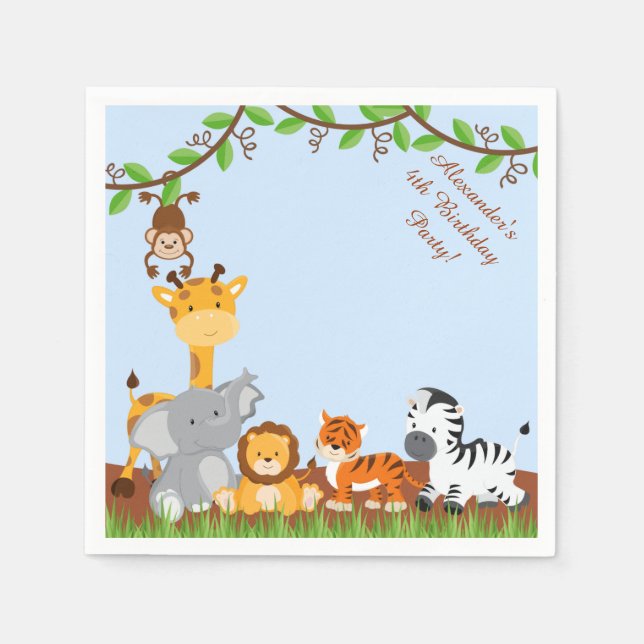 Servilleta De Papel Cute Safari Jungle Animal Birday Paper Napkins (Anverso)
