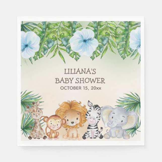 Servilleta De Papel Cute Safari Jungle Animals Boy Baby Shower (Anverso)