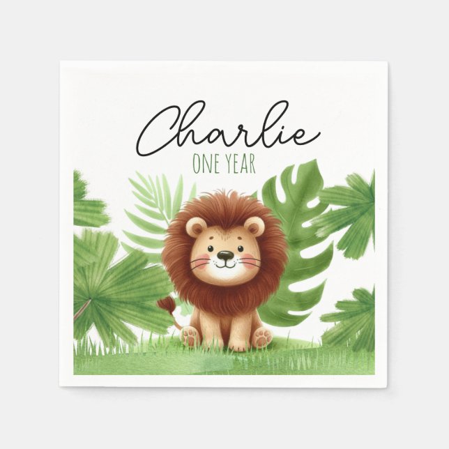 Servilleta De Papel Cute Safari Lion Birthday (Anverso)