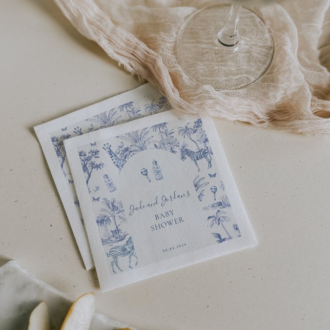 Servilleta De Papel Cute Safari Toile de Jouy | Baby Shower azul (Subido por el creador)