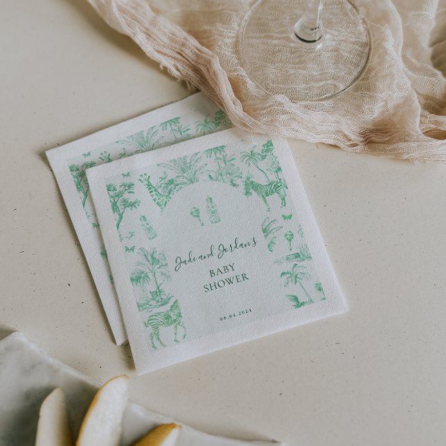 Servilleta De Papel Cute Safari Toile de Jouy | Mint Baby Shower (Subido por el creador)