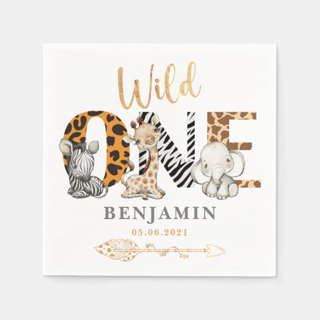 Servilleta De Papel Cute Safari Wild Napkins de un cumpleaños (Anverso)