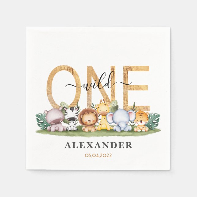 Servilleta De Papel Cute Safari Wild Unas toallas de Cumpleaños (Anverso)