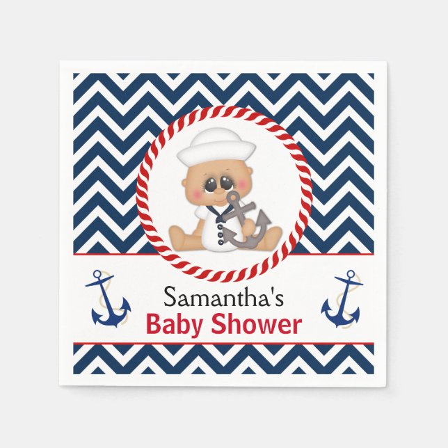 Servilleta De Papel Cute Sailor Boy Nautical Baby Shower (Anverso)