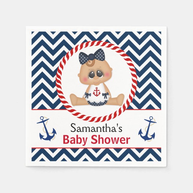 Servilleta De Papel Cute Sailor Chica Nautical Baby Shower (Anverso)