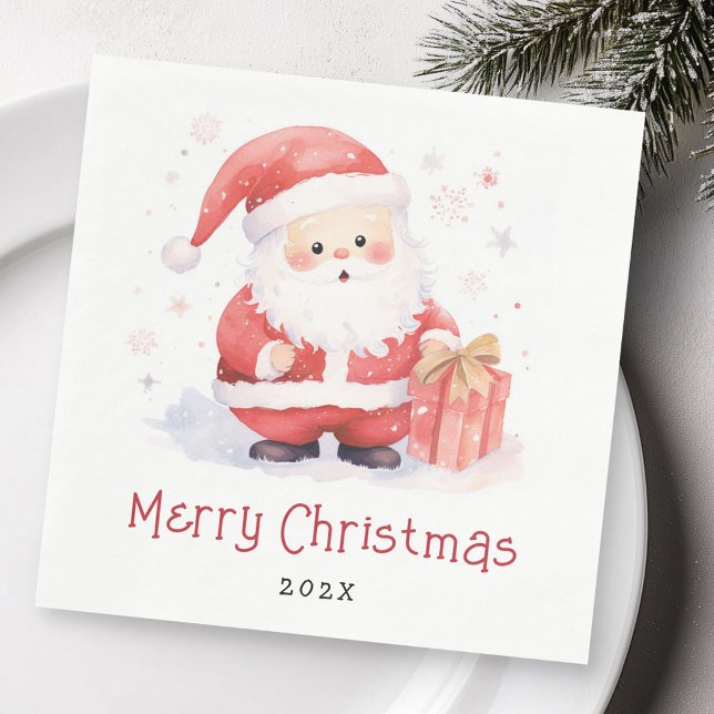 Servilleta De Papel Cute Santa acuarela ilustracion Feliz Navidad (Cute Santa watercolor illustration Merry Christmas Napkins)