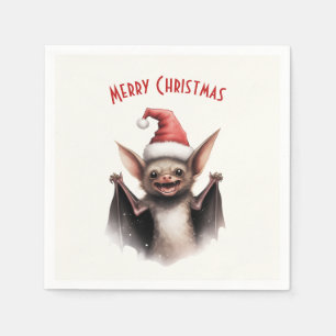 Servilleta De Papel Cute Scary Bat Santa Hat Red Poinsettia Navidades