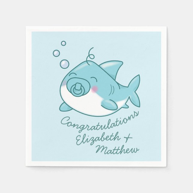 Servilleta De Papel Cute Shark Baby Shower Kawaii Blue Boy (Anverso)