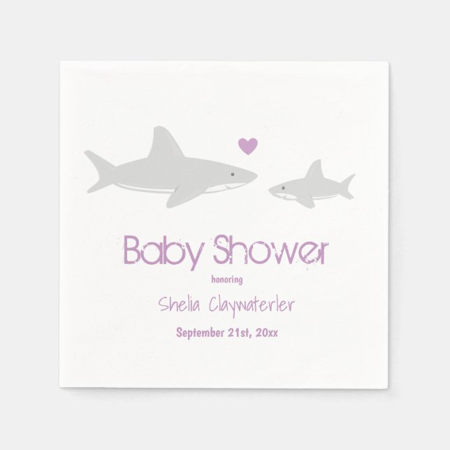 Servilleta De Papel Cute Sharks Heart Purple Baby Shower (Anverso)