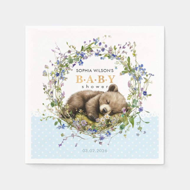 Servilleta De Papel Cute Sleeping Baby Bear Baby Shower Napkins (Anverso)