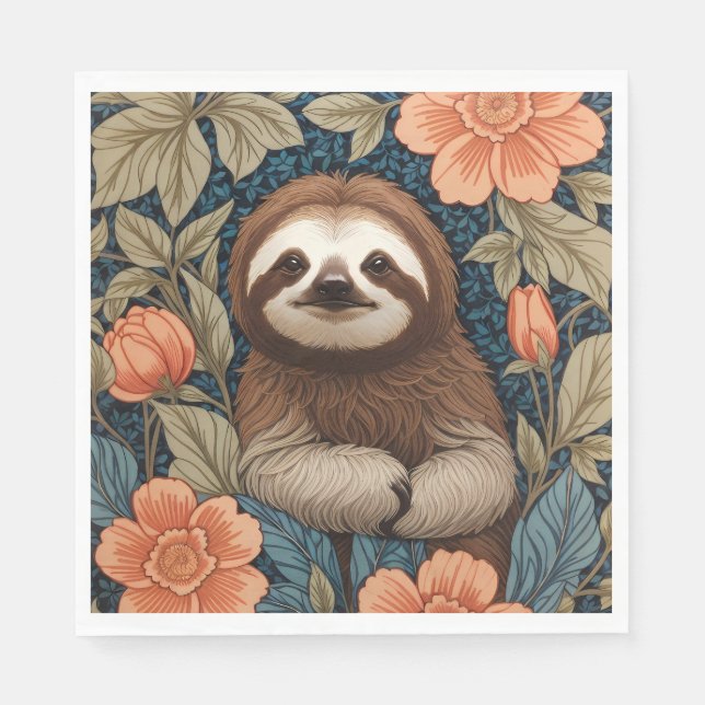 Servilleta De Papel Cute Sloth Elegant Floral William Morris Inspired (Anverso)