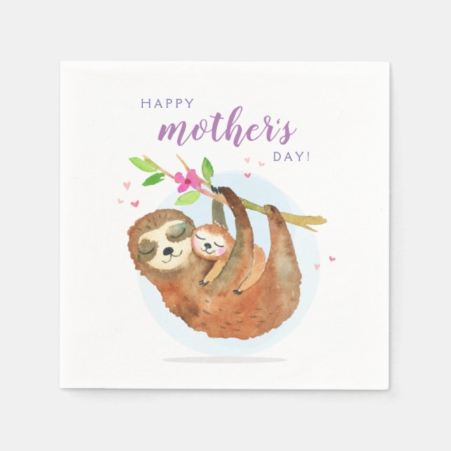 Servilleta De Papel Cute Sloth Mom Baby Happy Mother's Day card (Anverso)