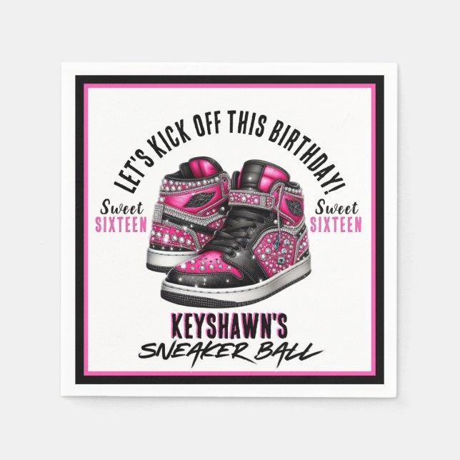 Servilleta De Papel Cute Sneaker Ball Pink & Black Birday (Anverso)