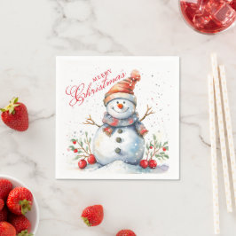 Servilleta De Papel Cute Snowman invierno acuarela Feliz Navidad