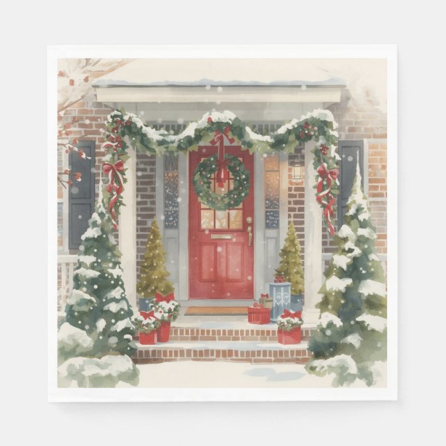 Servilleta De Papel Cute Snowy Christmas Porch  (Anverso)