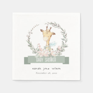 Servilleta De Papel Cute Soft Safari Giraffe Floral Wreath Baby Shower