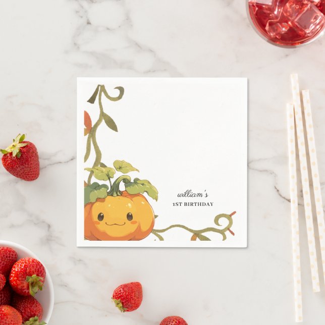 Servilleta De Papel Cute Sonriente Calabaza Tierra Cumpleaños (In situ)