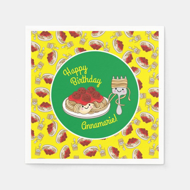 Servilleta De Papel Cute Spaghetti Kids Birday Fiesta Kawaii (Anverso)
