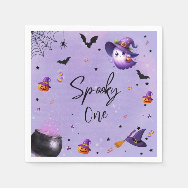 Servilleta De Papel Cute Spooky primer cumpleaños fiesta de Halloween  (Anverso)