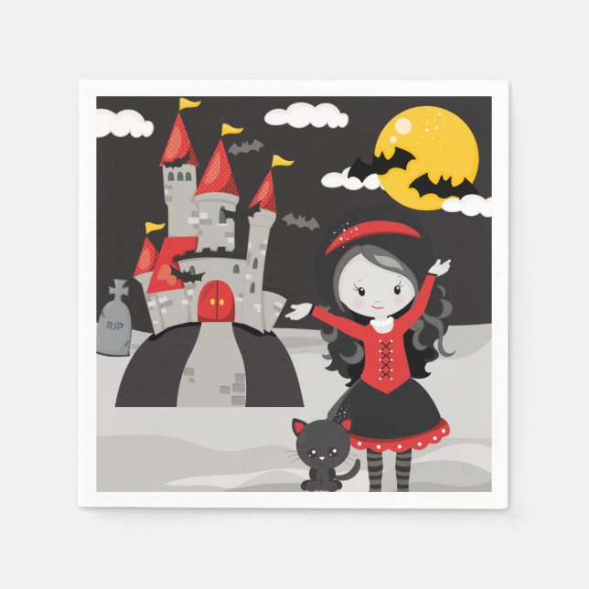 Servilleta De Papel Cute Spooky Vampiro Chica Halloween Niños (Anverso)