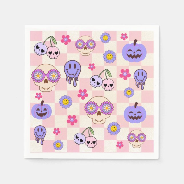 Servilleta De Papel Cute Spooky Vibes Groovy Ghost Halloween (Anverso)