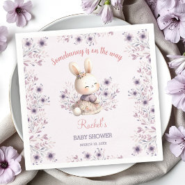 Servilleta De Papel Cute Spring Bunny Chica Purple Floral Baby Shower