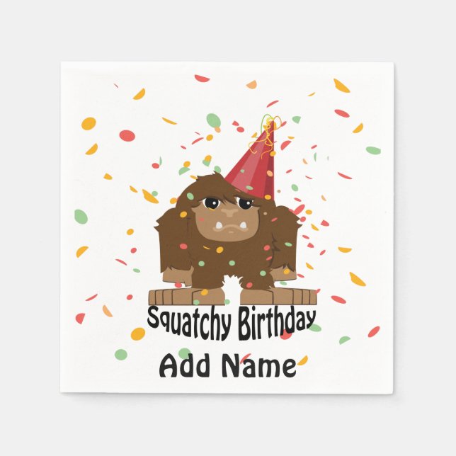 Servilleta De Papel Cute Squatchy Birthday Bigfoot (Anverso)