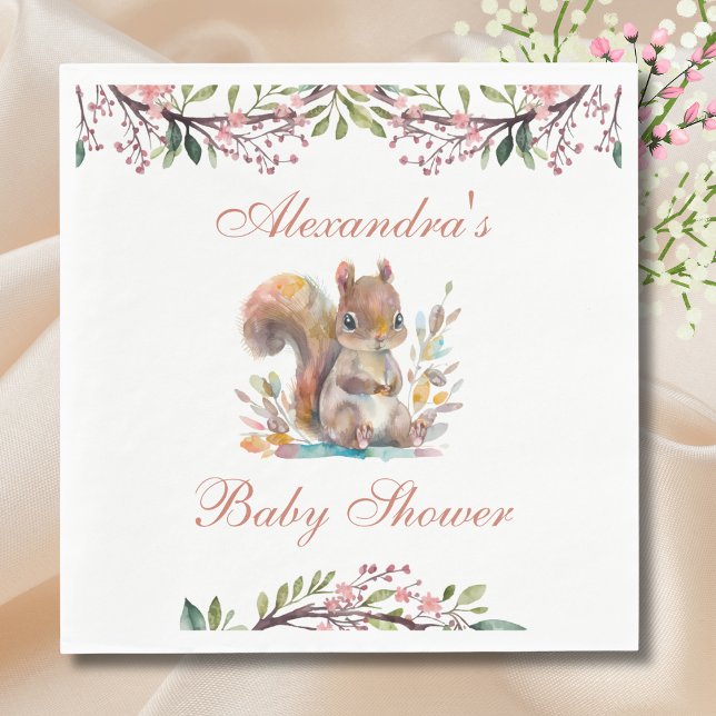 Servilleta De Papel Cute Squirrel Forest Woodland Baby Shower Napkins (Subido por el creador)