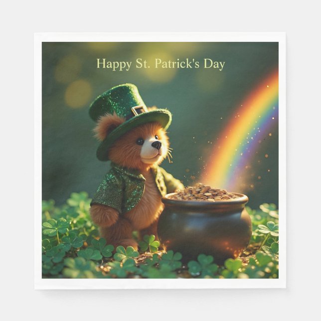 Servilleta De Papel Cute St. Patrick’s Day Teddy Bear (Anverso)